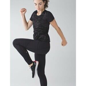 Lululemon Speed Tight III Mesh Ruched 30" Leggings Women 8 Black Running W5G40S